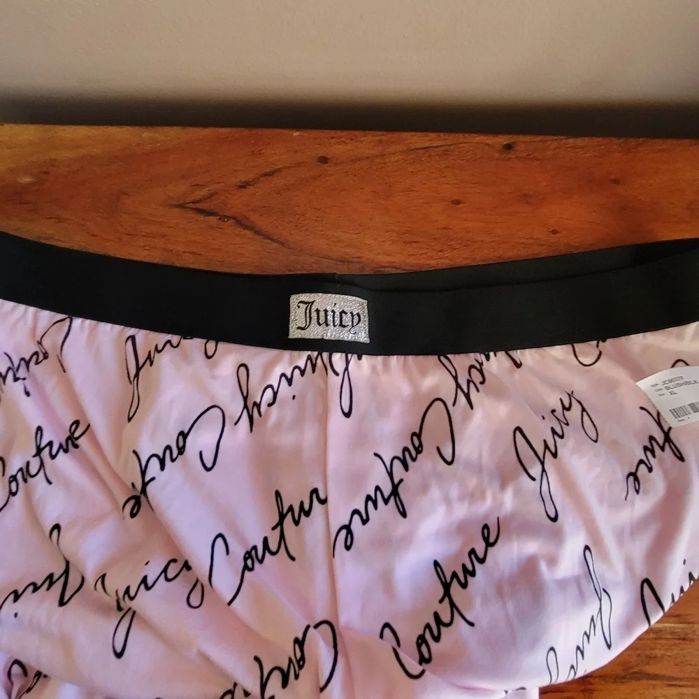 Juicy Couture Pink/Black Pajama Set Size XL Super Soft Button Down New - Picture 6 of 12